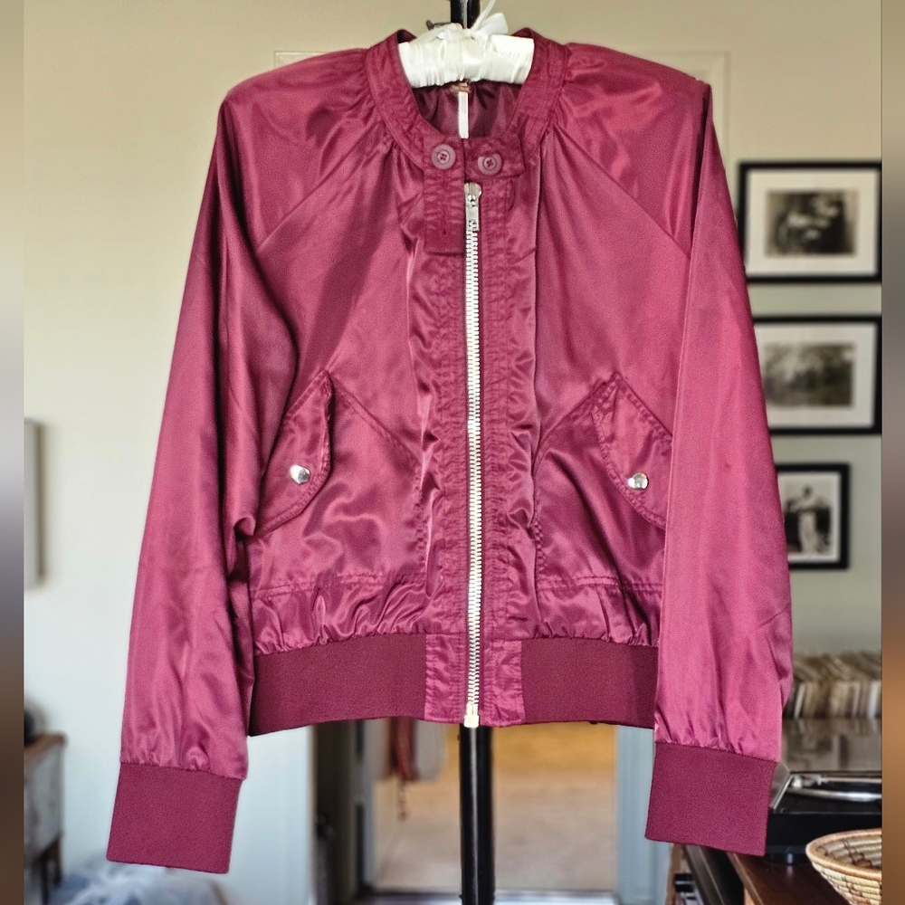 Free People Midnight Bomber Jacket In Maroon